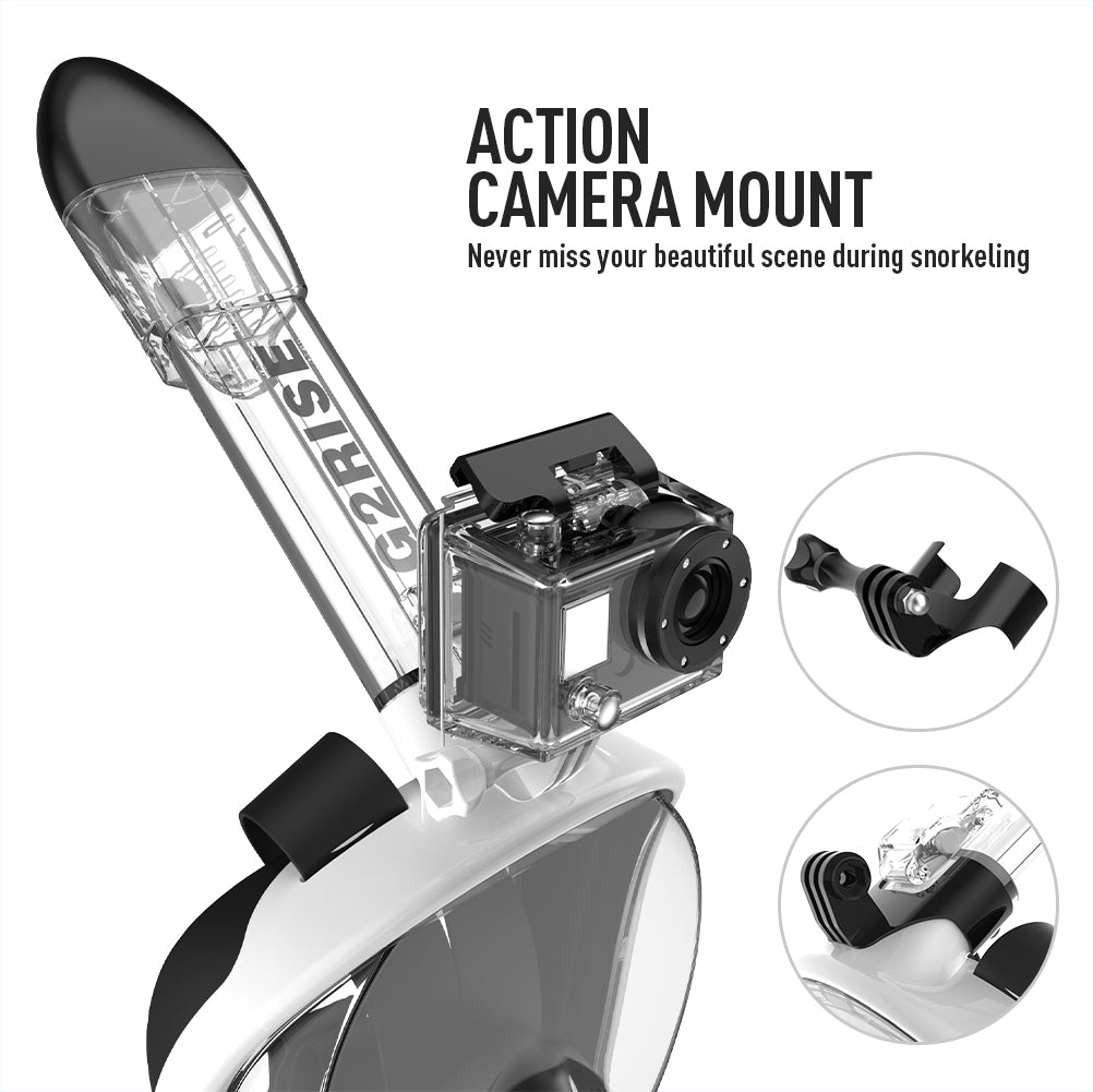 G2RISE SN01 snorkel mask with action camera mount for recording underwater adventures