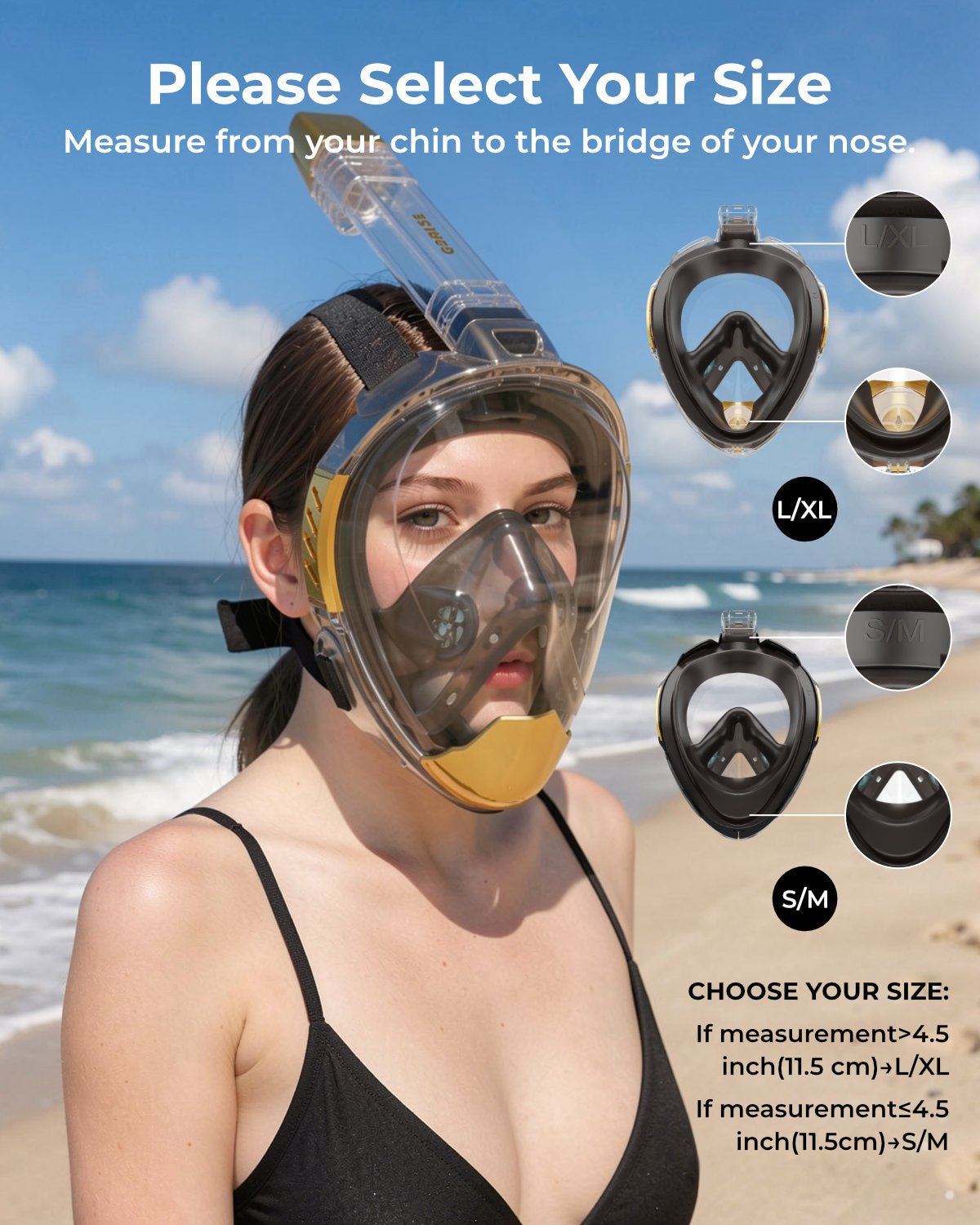 G2RISE Full Face Snorkel Mask Adult for Men and Women SN08