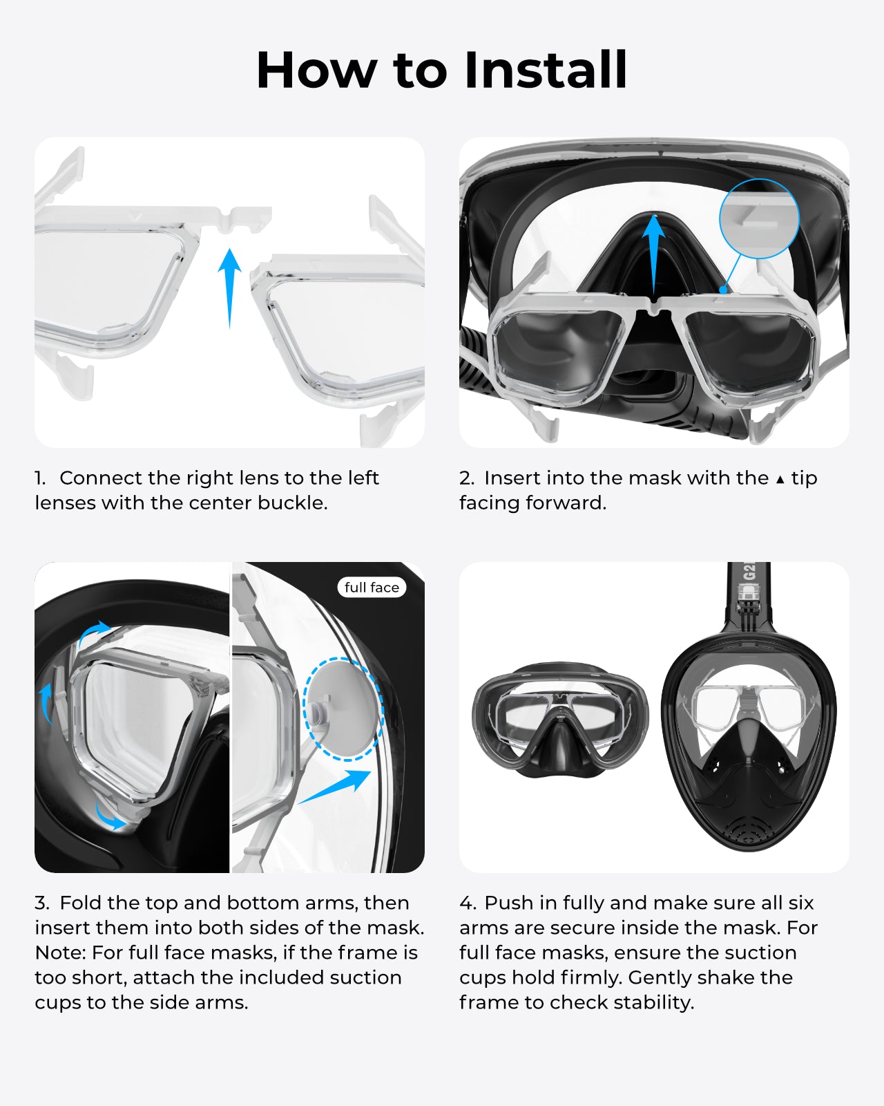 G2RISE Nearsighted Glasses for Snorkeling Masks