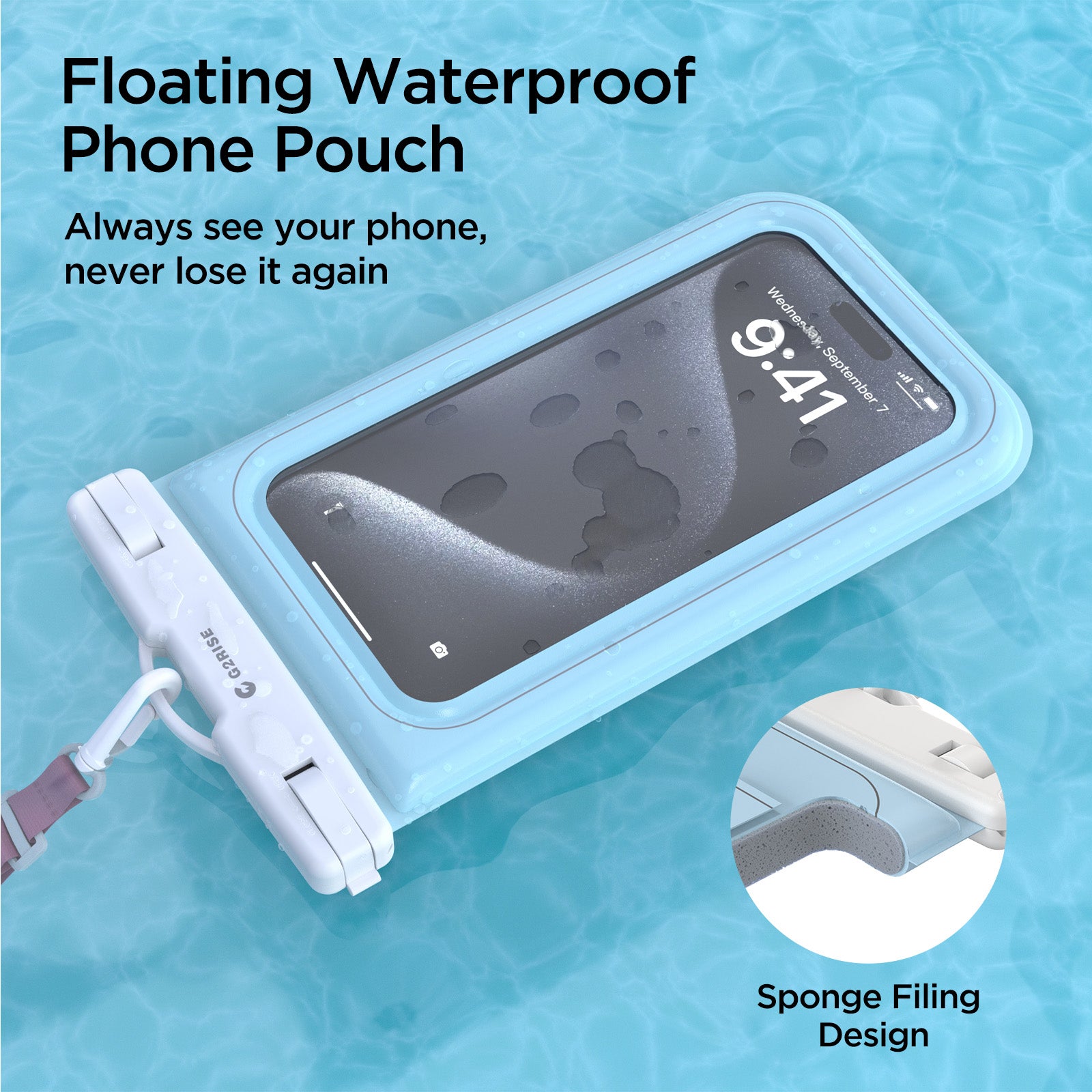G2RISE IPX8 Waterproof Phone Pouch-Light Blue