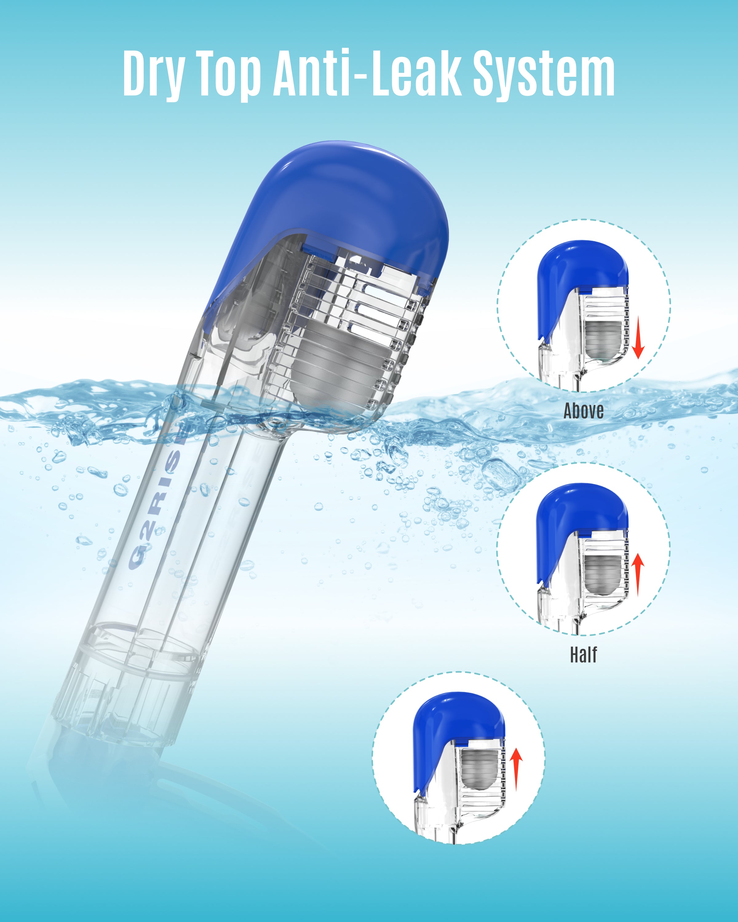 G2RISE snorkel mask dry top anti-leak system with water resistance feature.
