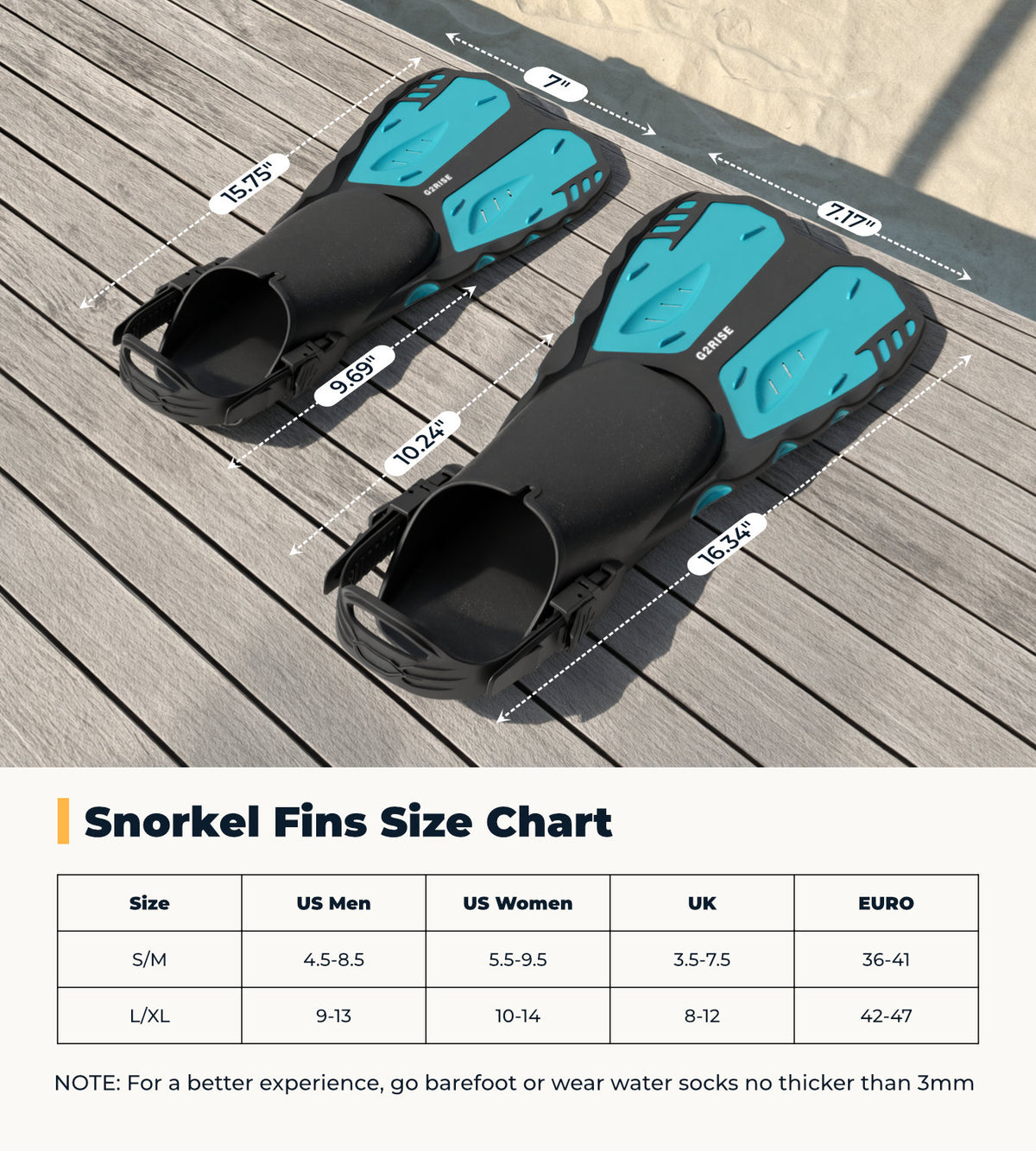 G2RISE Snorkel Set Adults, Mask Fins Snorkel Set with Travel Bag - SN09