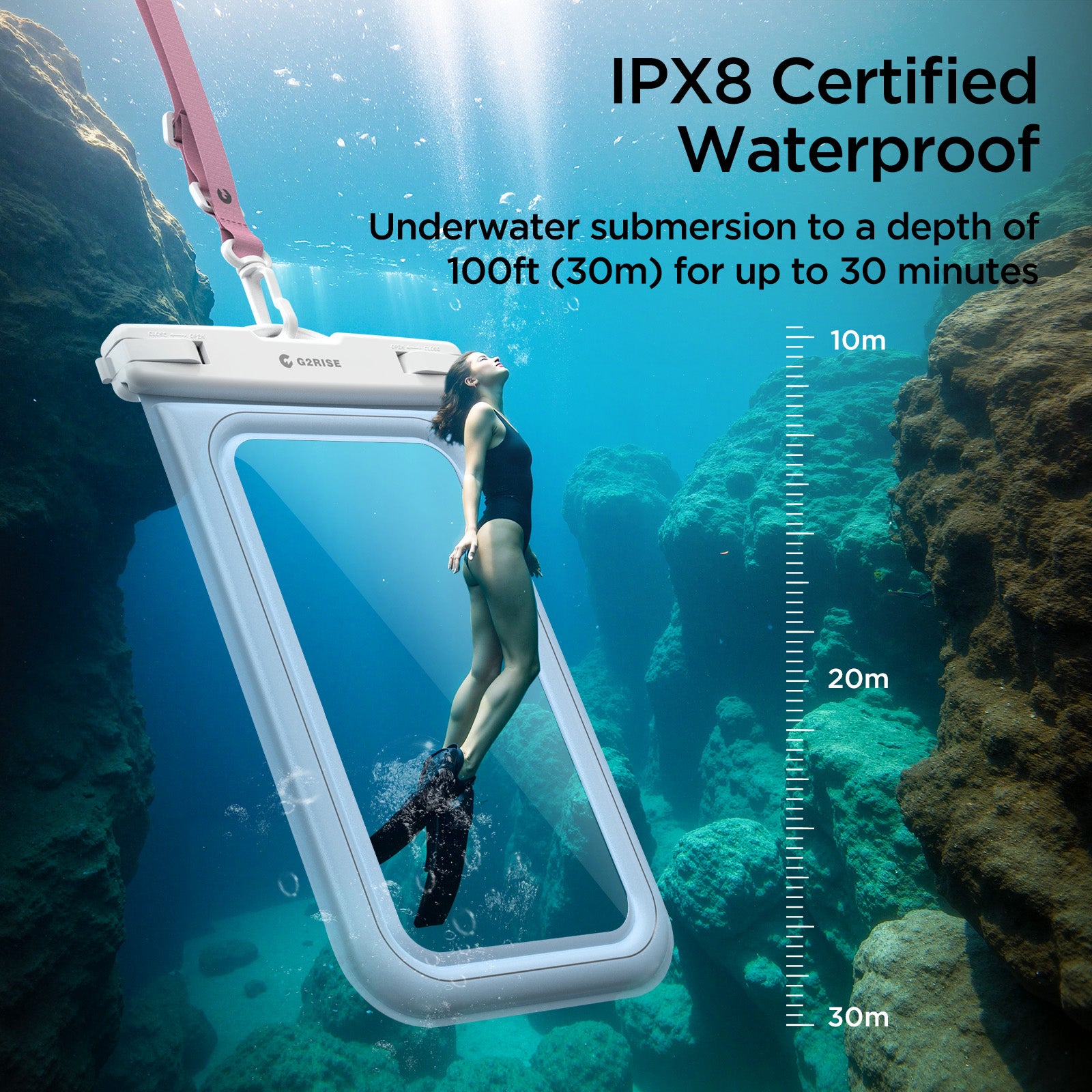 G2RISE IPX8 Waterproof Phone Pouch-Light Blue