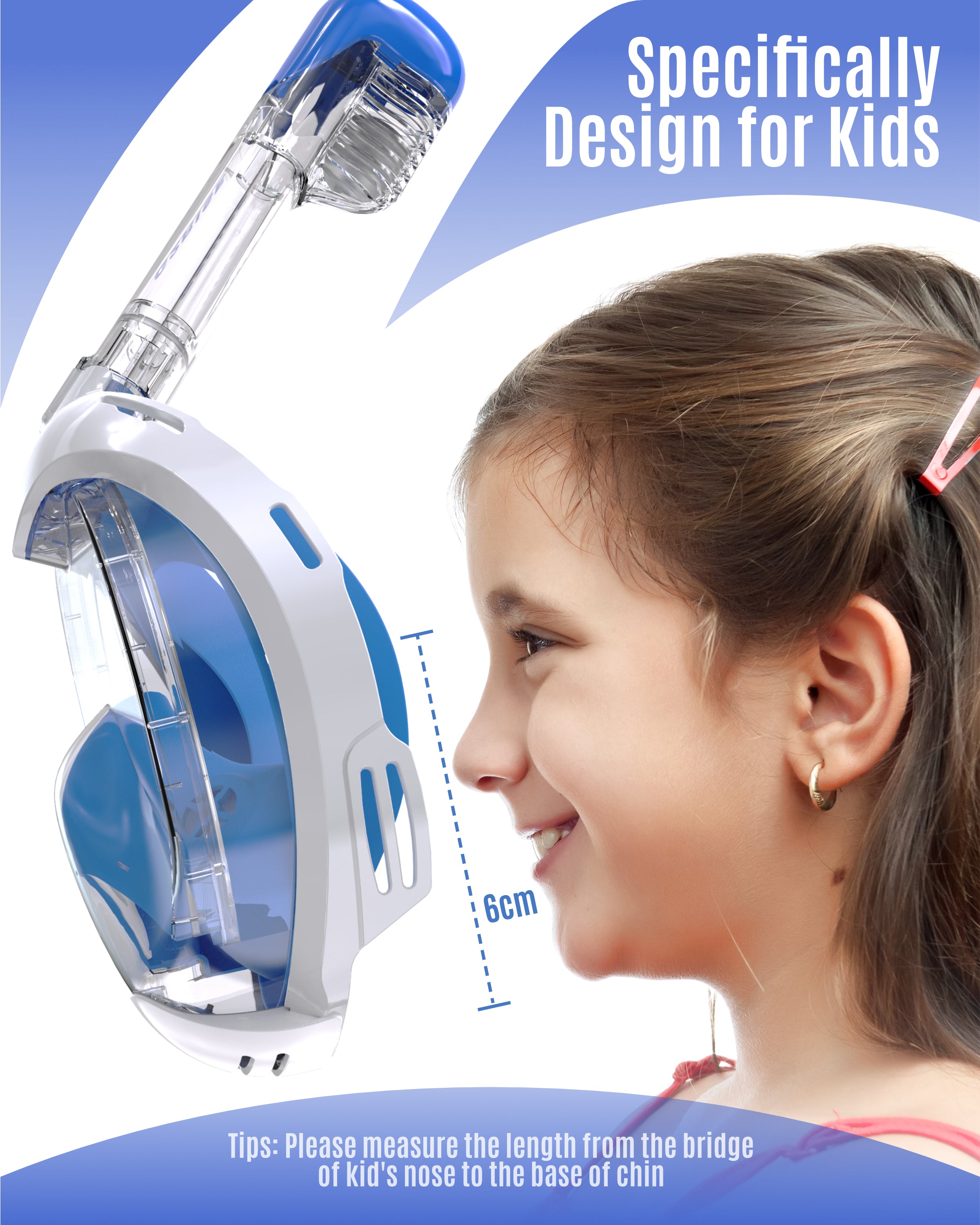 G2RISE kids full face snorkel mask side view showing design for comfort and fit.