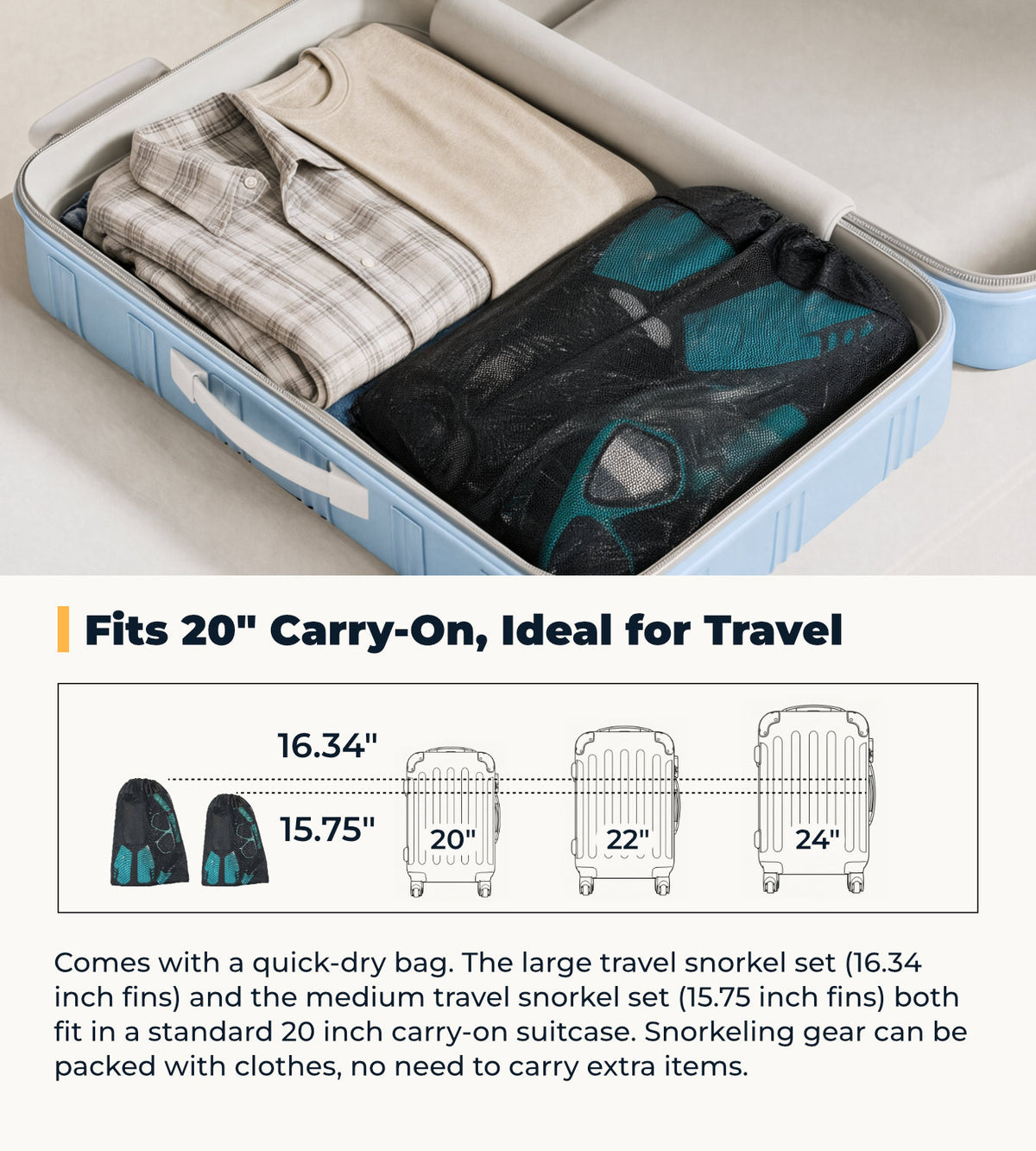 G2RISE Snorkel Set Adults, Mask Fins Snorkel Set with Travel Bag - SN09