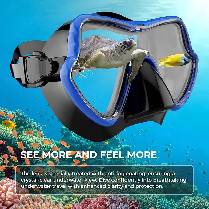 G2RISE full face snorkel mask showcasing vibrant underwater scene with fish and turtle.