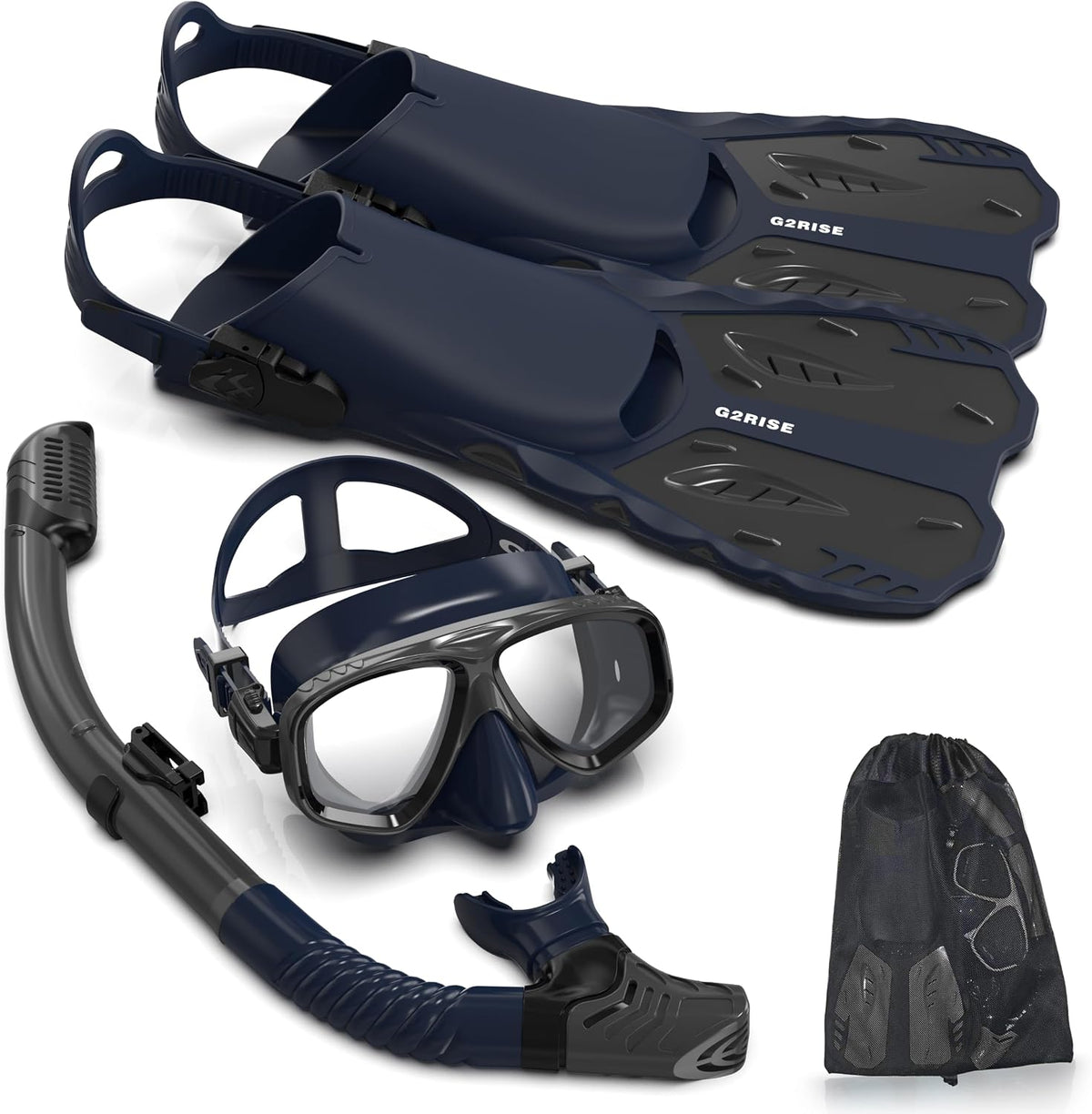 G2RISE Snorkel Set Adults, Mask Fins Snorkel Set with Travel Bag - SN09