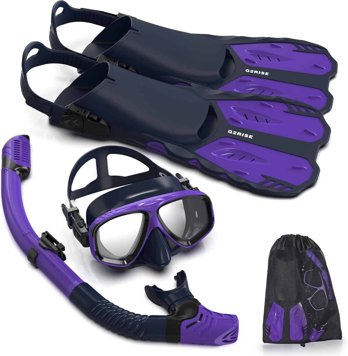 G2RISE Snorkel Set Adults, Mask Fins Snorkel Set with Travel Bag - SN09