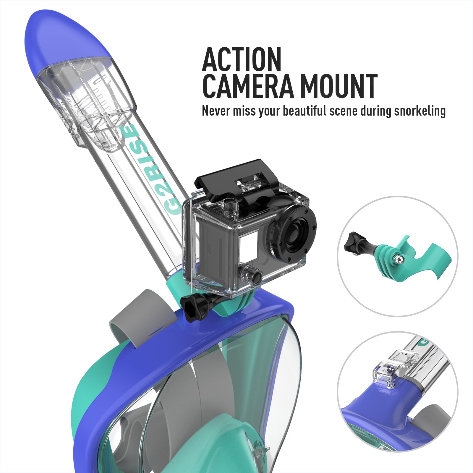 G2RISE full face snorkel mask with action camera mount for underwater photography