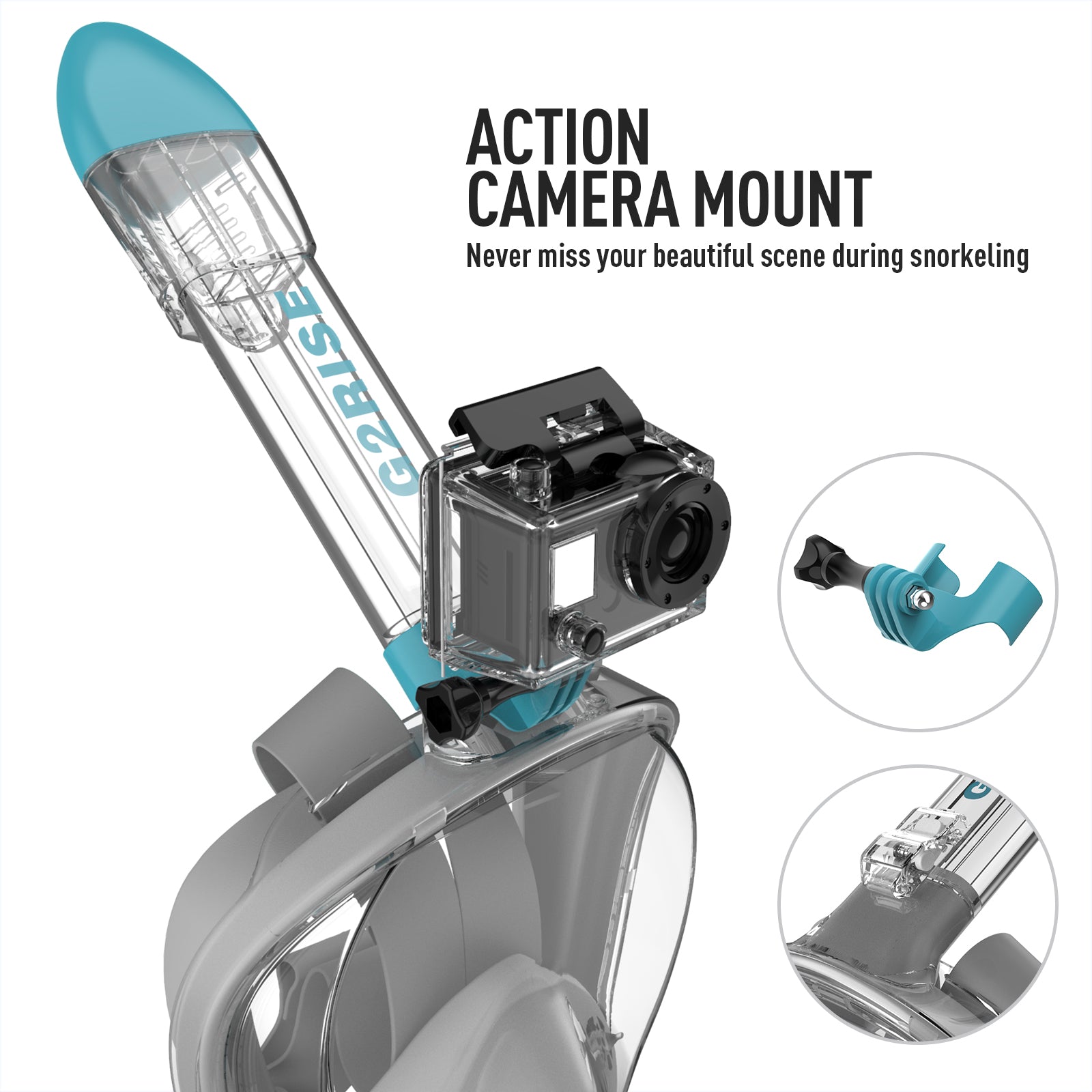 Full face snorkel mask with action camera mount for underwater exploration