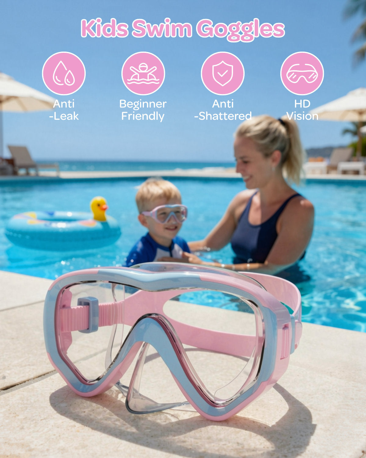 G2RISE Kids Goggles with Nose Cover, Kids Swimming Mask 3-15