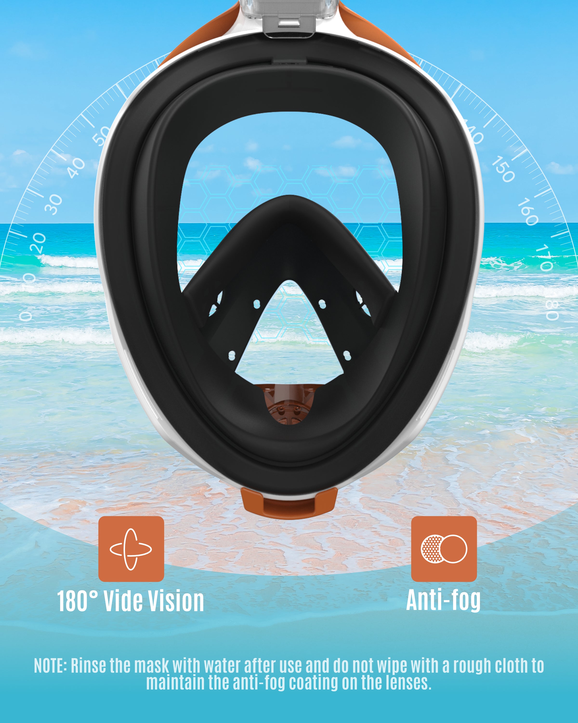 G2RISE SN04 Adult Full Face Snorkel Mask–Black Orange