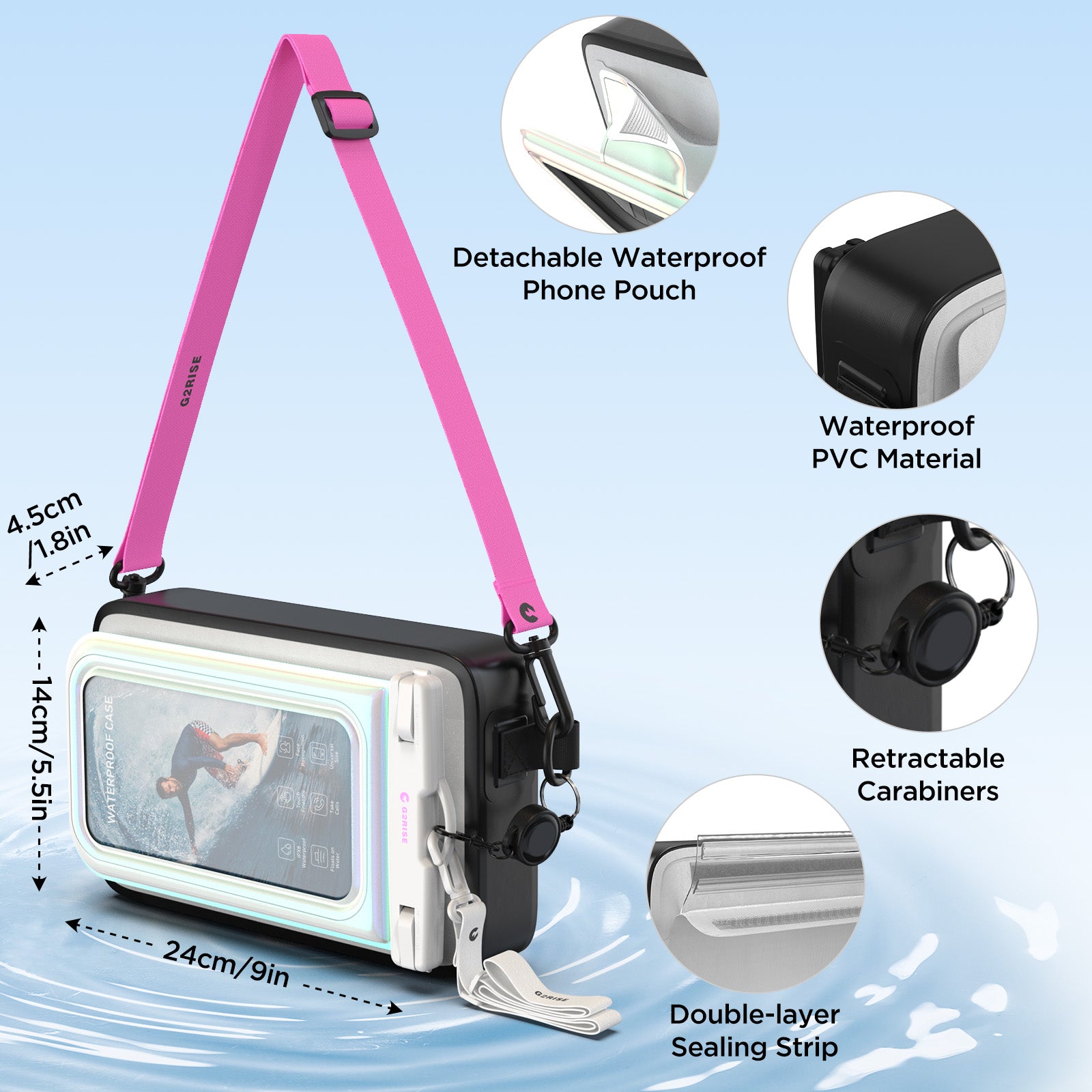 G2RISE Waterproof Dry Bag with Phone pouch-White Rose