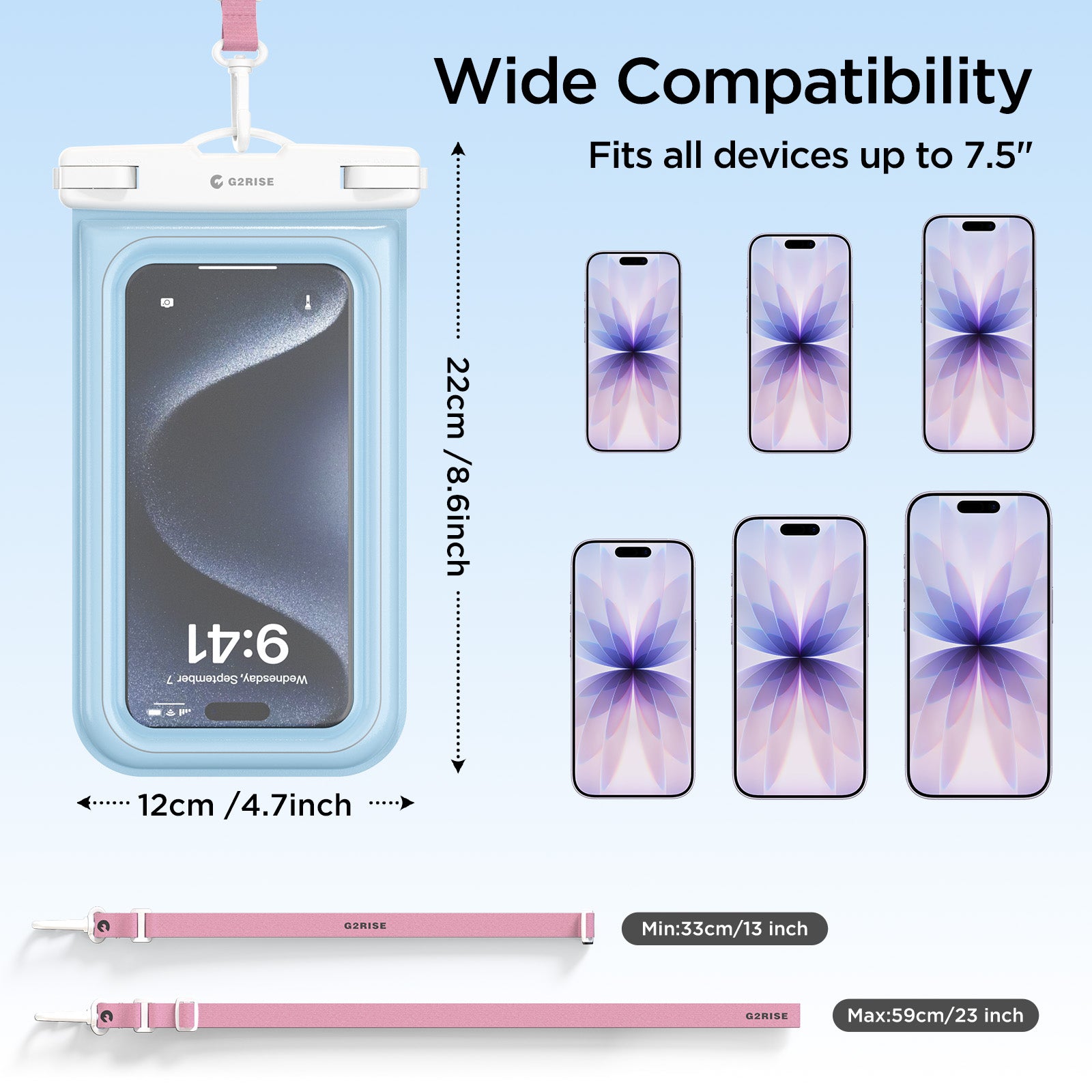 G2RISE IPX8 Waterproof Phone Pouch-Light Blue