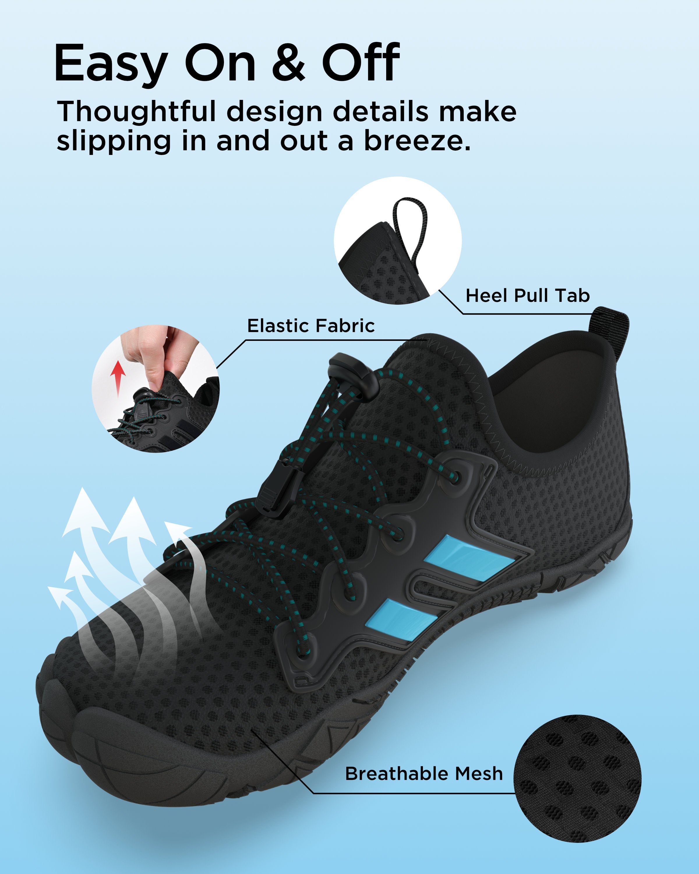 G2RISE Quick-Dry Water Shoes – Beach, Pool & Sports-Black Blue