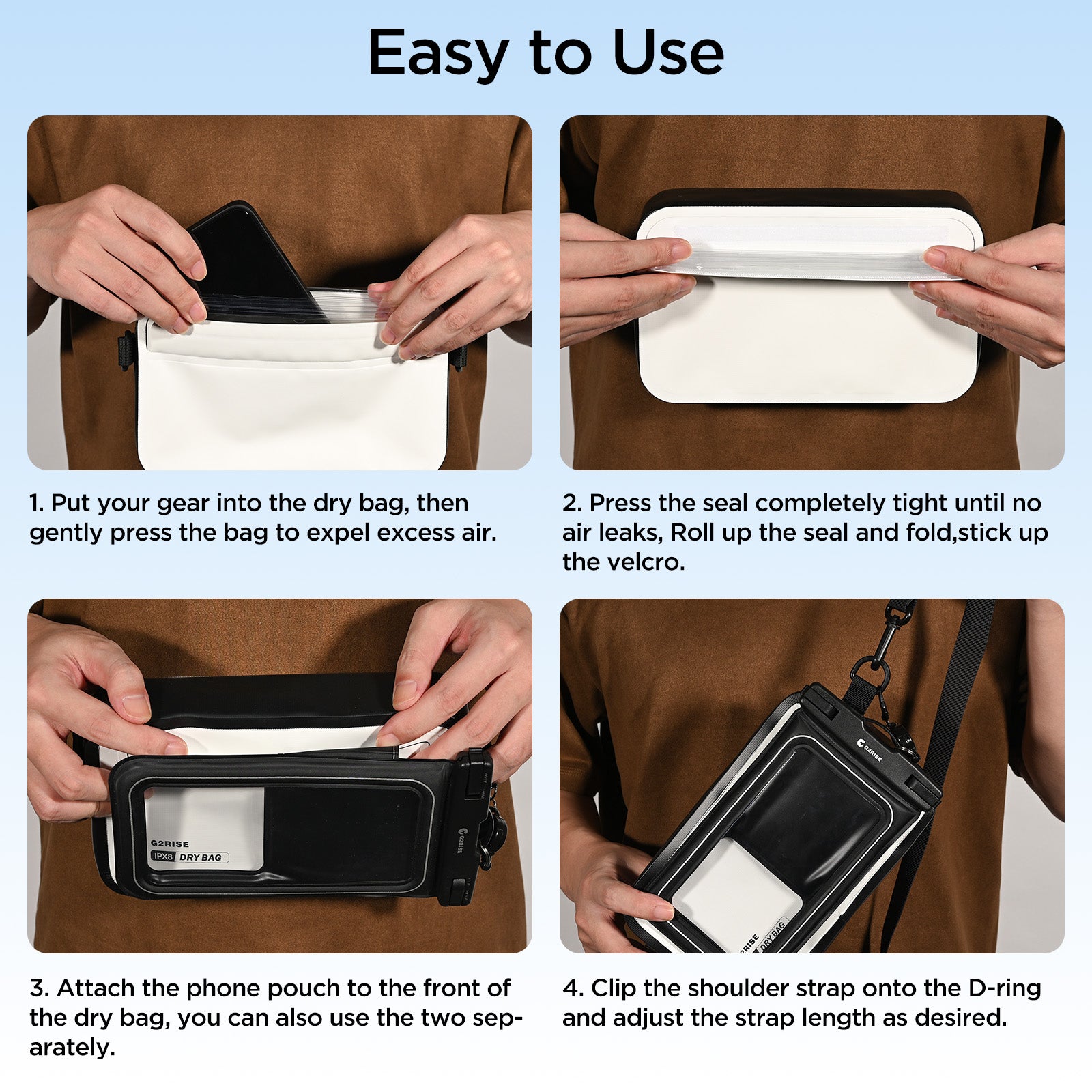 G2RISE Waterproof Dry Bag with Phone pouch