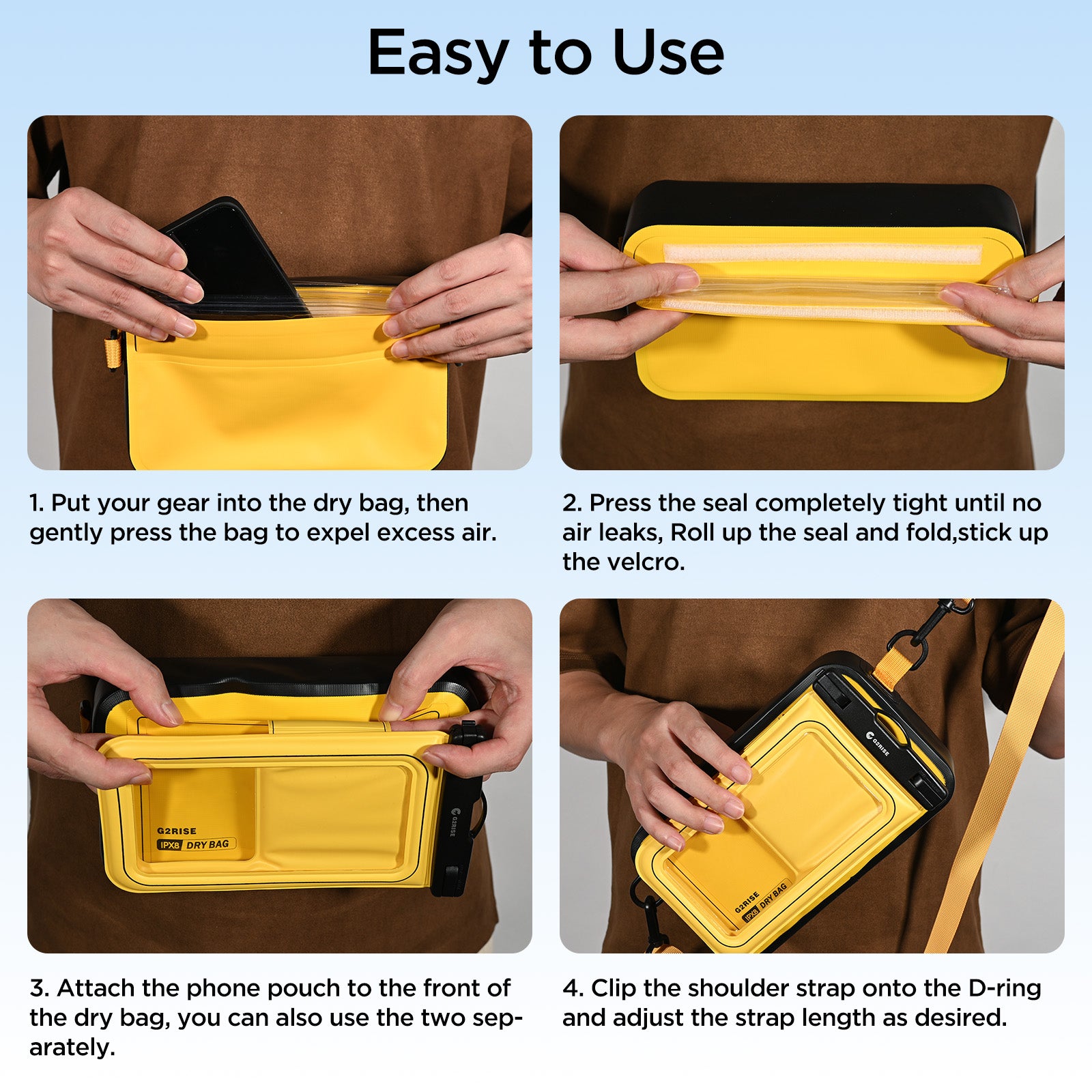 G2RISE Waterproof Dry Bag with Phone pouch-BlackYellow