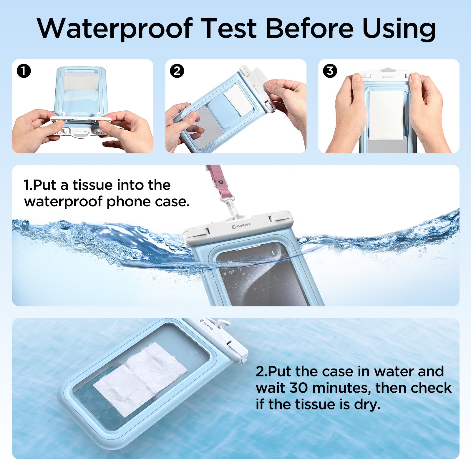 G2RISE IPX8 Waterproof Phone Pouch-Light Blue