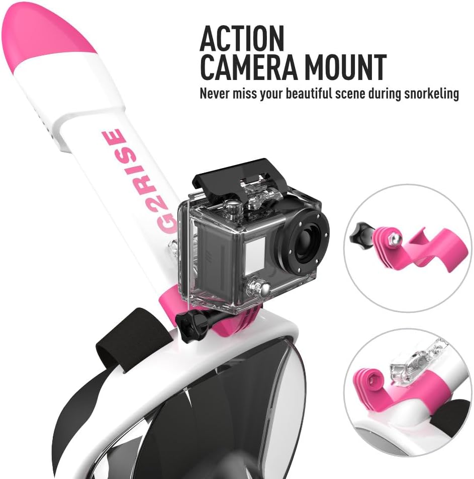 Full Face Snorkel Mask Adults-G2RISE SN01 Pink-White
