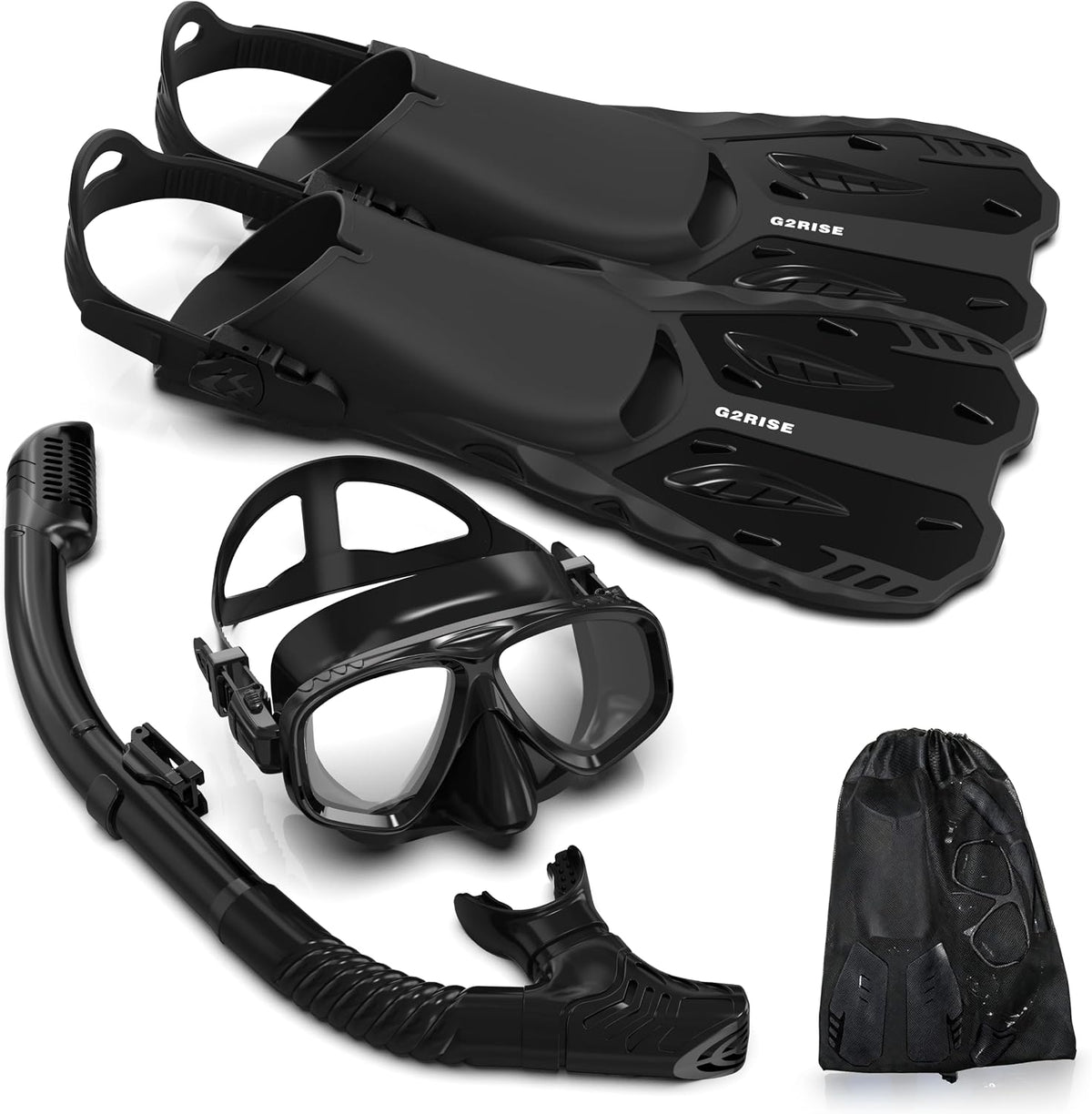 G2RISE Snorkel Set Adults, Mask Fins Snorkel Set with Travel Bag - SN09