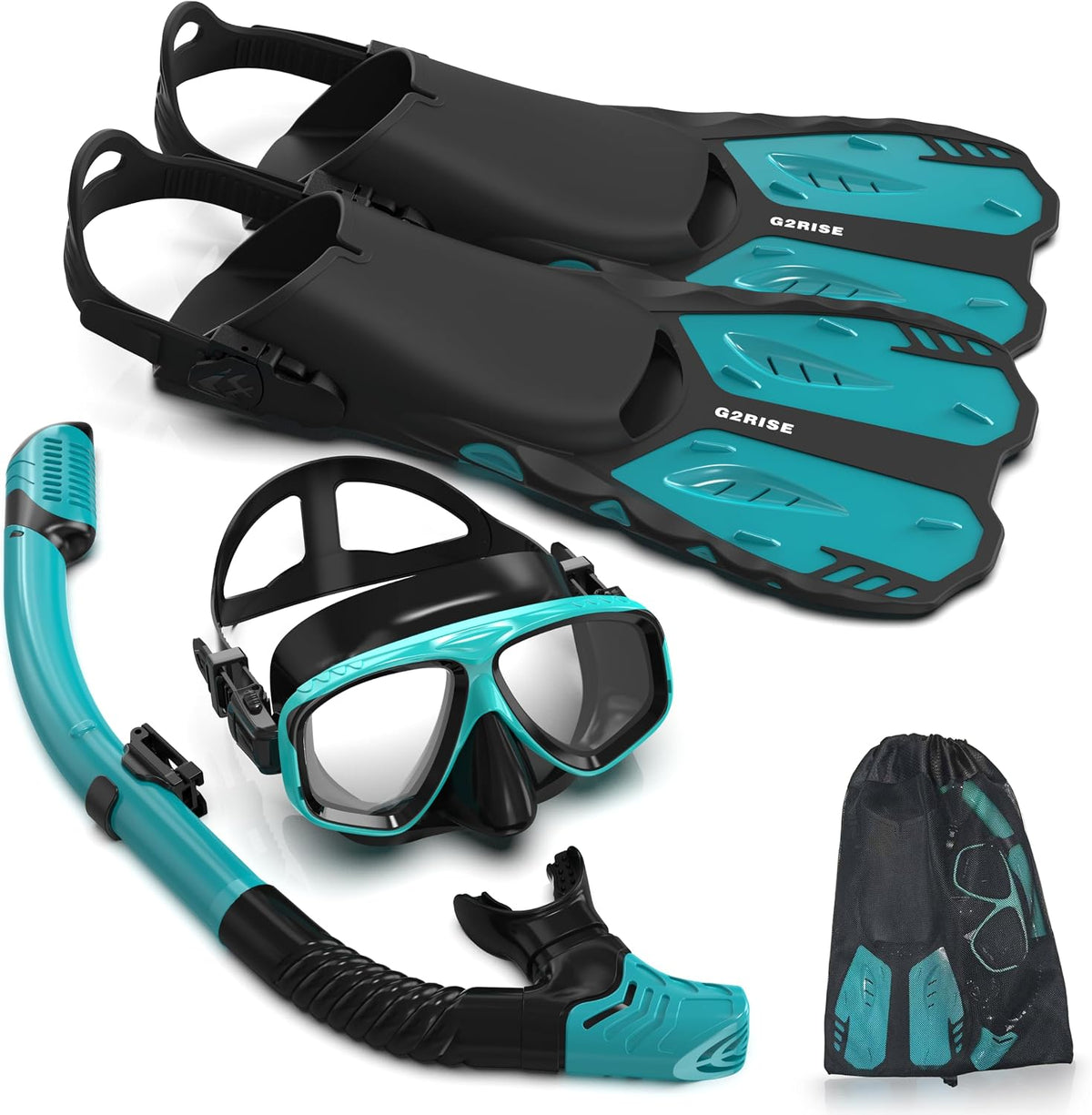 G2RISE Snorkel Set Adults, Mask Fins Snorkel Set with Travel Bag - SN09