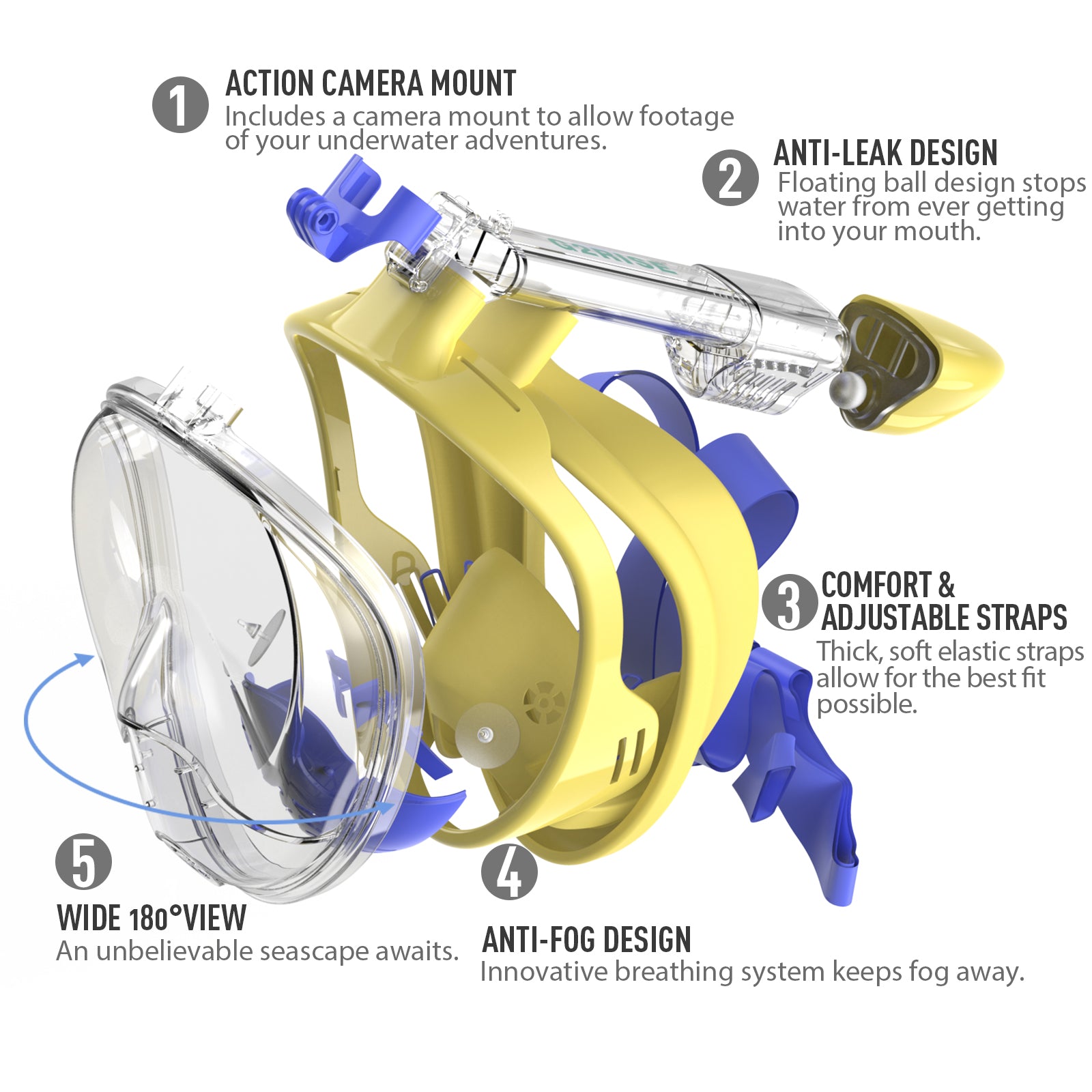 G2RISE SN01 Snorkel Masks Kids -Yellow-Blue