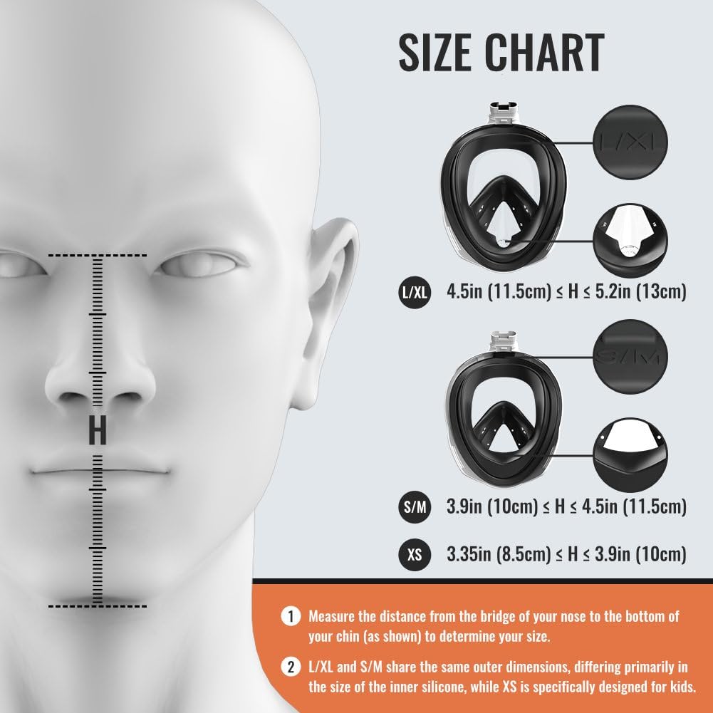 Full Face Snorkel Mask Adults-G2RISE SN01 Orange-Black